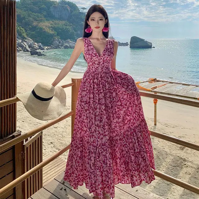 Betoverende Zomerse Backless Strandjurk met Bloemenprint