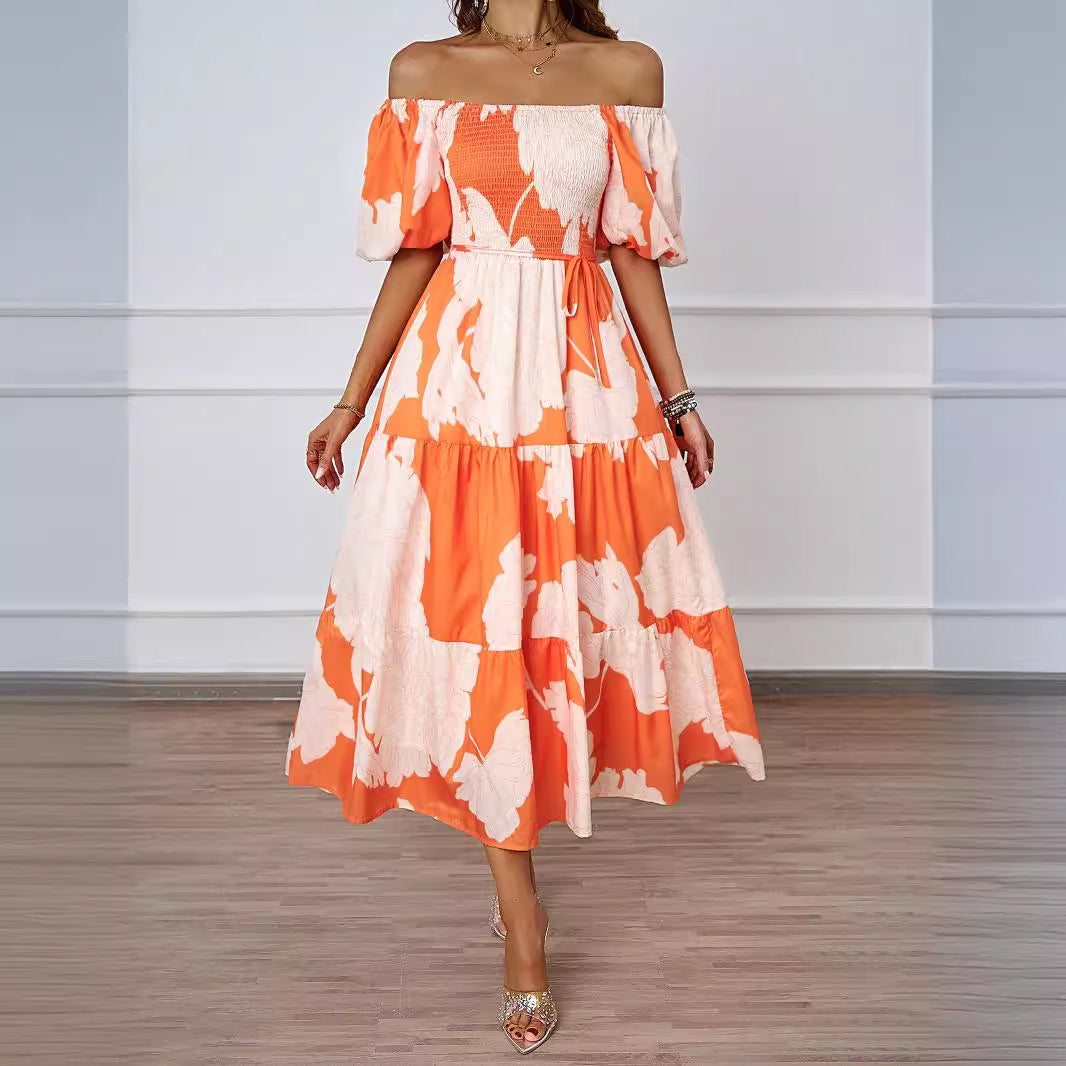 Valeria | Elegante off-shoulder midi-jurk met pofmouwen