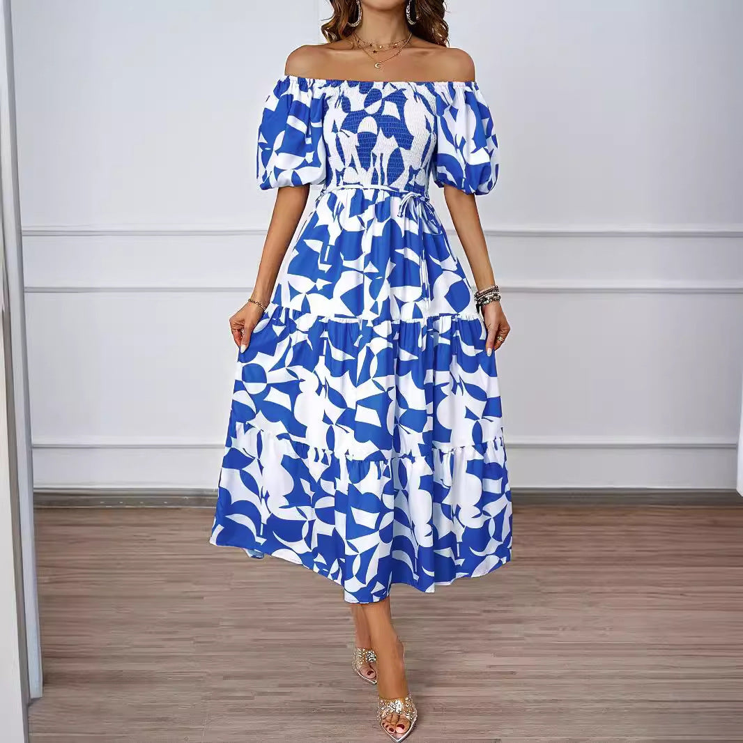 Valeria | Elegante off-shoulder midi-jurk met pofmouwen