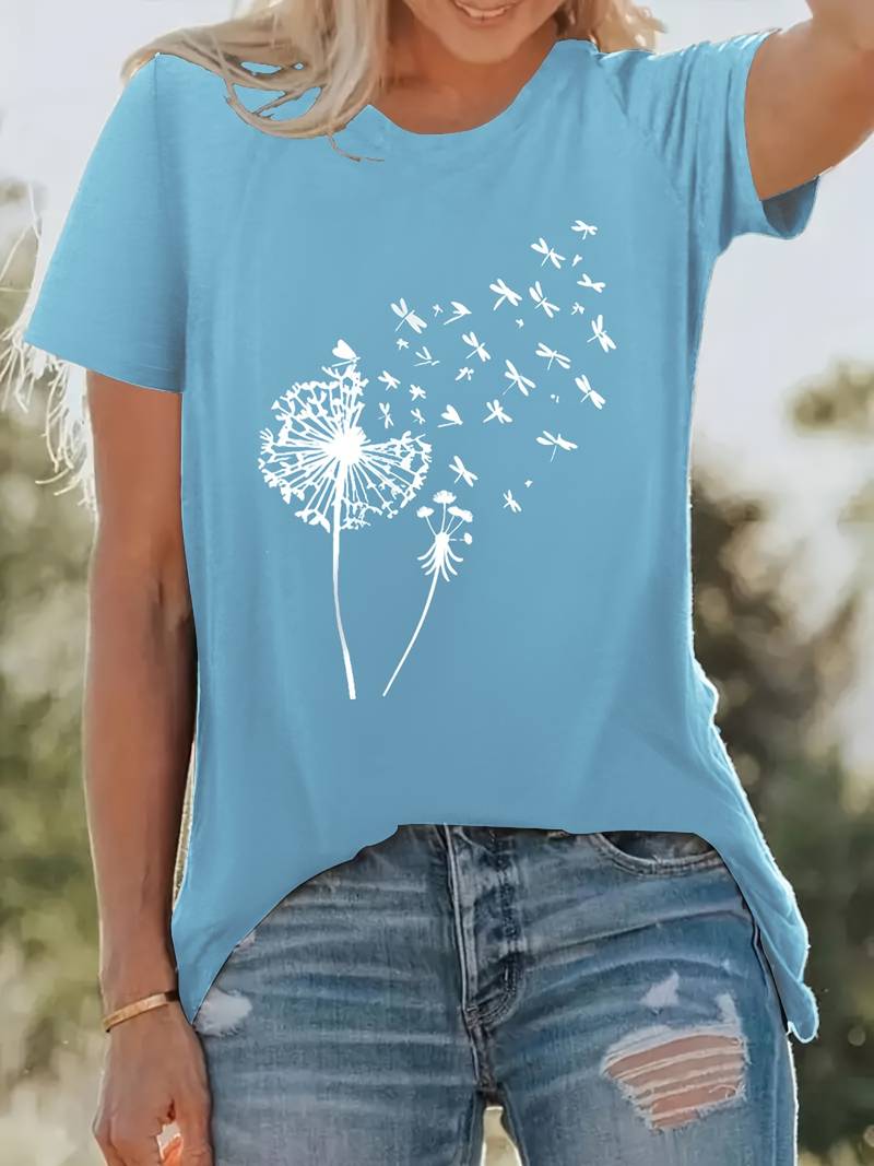Vanessa | T-shirt casual con stampa grafica di soffioni