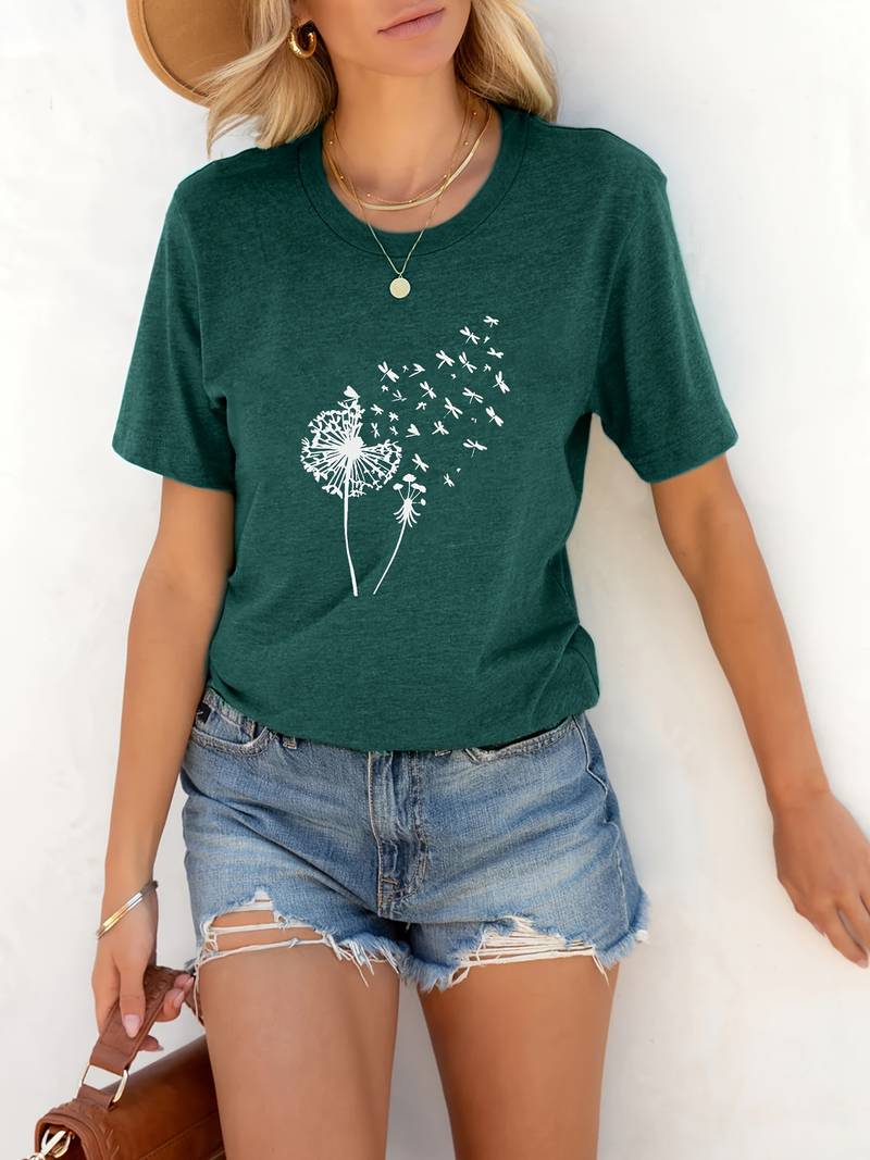 Vanessa | T-shirt casual con stampa grafica di soffioni