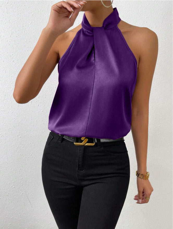 Vanna | Zijden top met knoophals