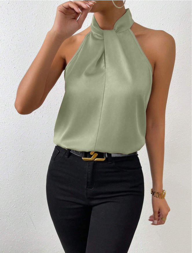 Vanna | Zijden top met knoophals