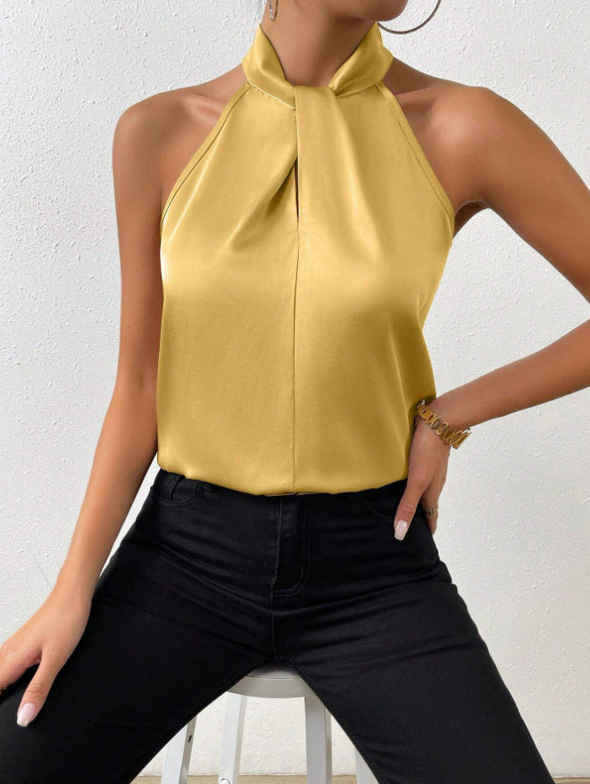 Vanna | Zijden top met knoophals