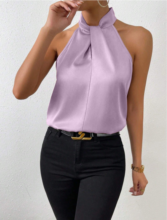 Vanna | Zijden top met knoophals