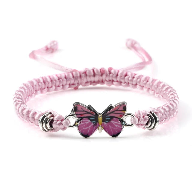 Dreamy Butterfly Adjustable Black White String Braided Bracelet with Butterfly Pendant