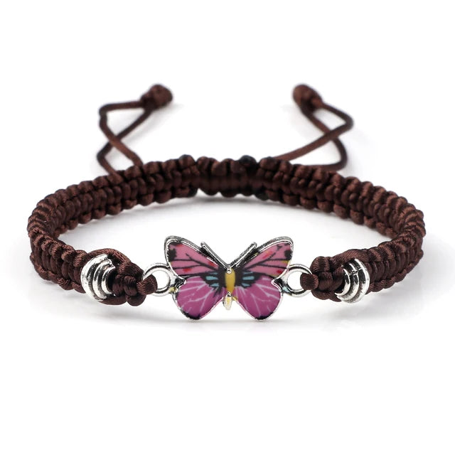 Dreamy Butterfly Adjustable Black White String Braided Bracelet with Butterfly Pendant