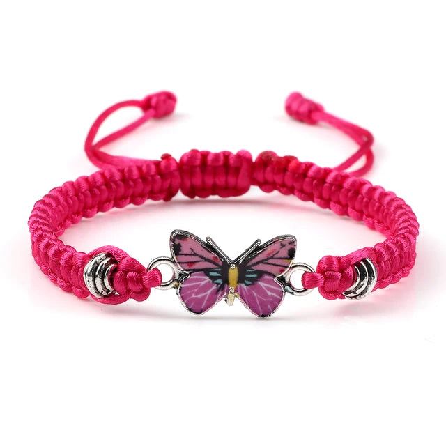 Dreamy Butterfly Adjustable Black White String Braided Bracelet with Butterfly Pendant
