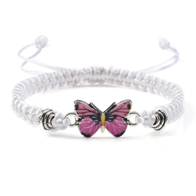 Dreamy Butterfly Adjustable Black White String Braided Bracelet with Butterfly Pendant