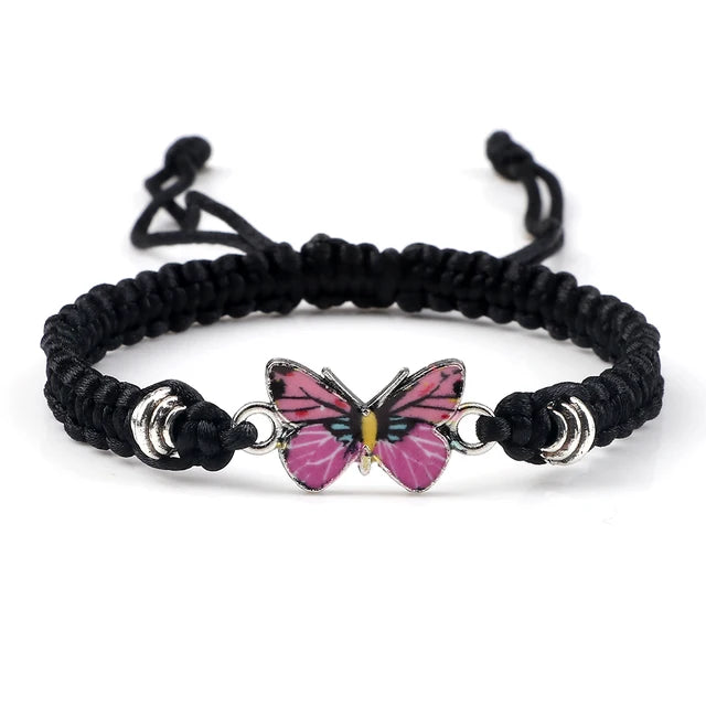 Dreamy Butterfly Adjustable Black White String Braided Bracelet with Butterfly Pendant