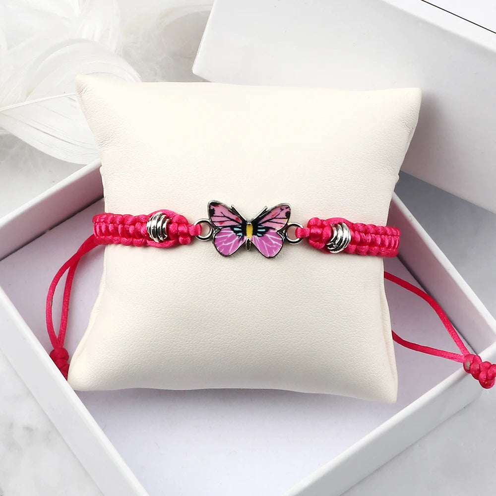 Dreamy Butterfly Adjustable Black White String Braided Bracelet with Butterfly Pendant