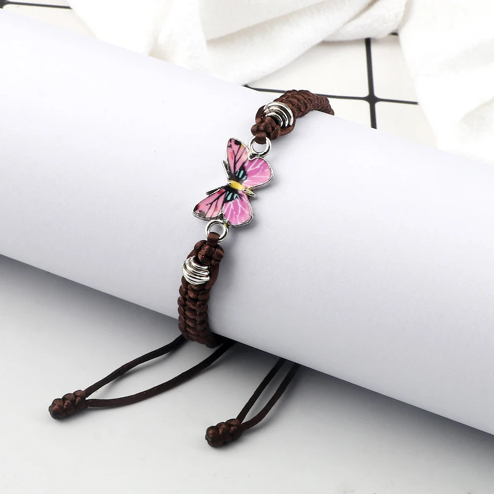 Dreamy Butterfly Adjustable Black White String Braided Bracelet with Butterfly Pendant