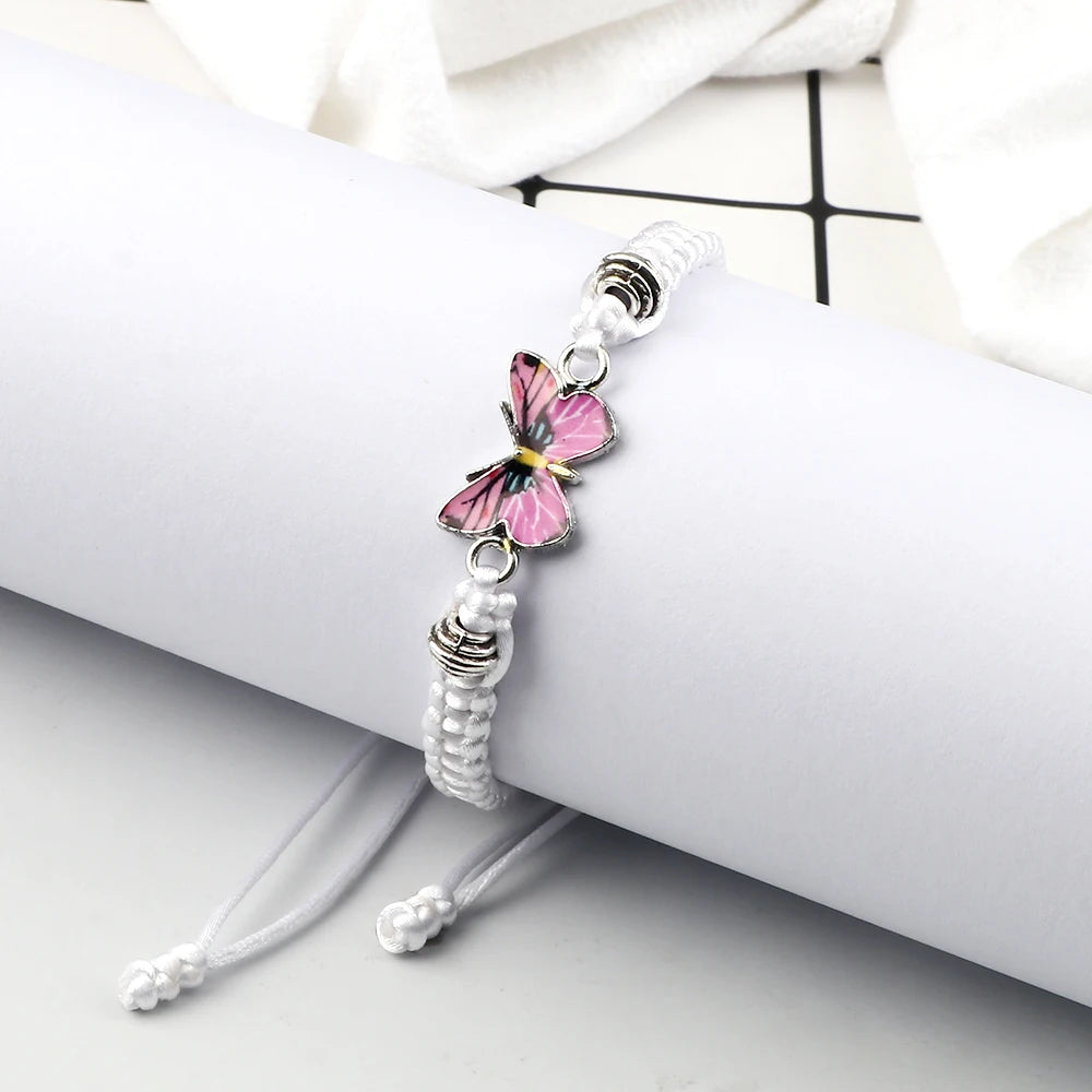 Dreamy Butterfly Adjustable Black White String Braided Bracelet with Butterfly Pendant