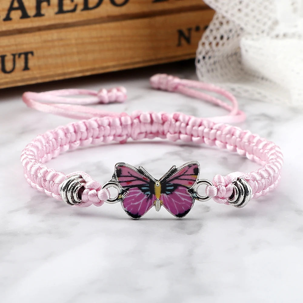 Dreamy Butterfly Adjustable Black White String Braided Bracelet with Butterfly Pendant
