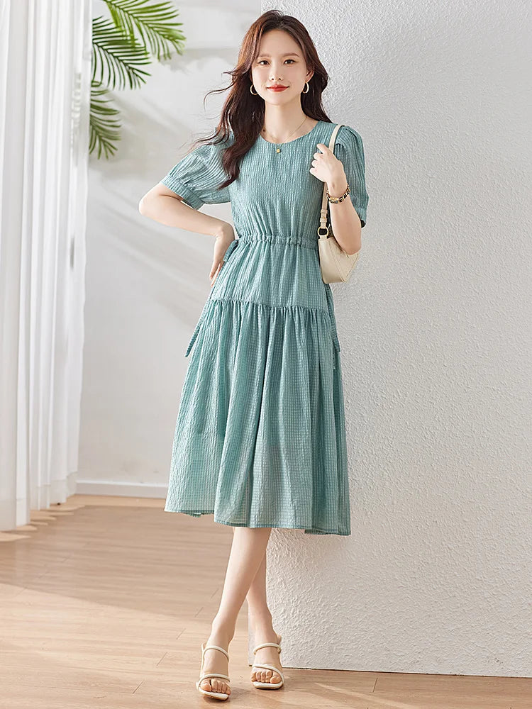 Zonnestraal Lyocell Draw String Tiered Midi Jurk