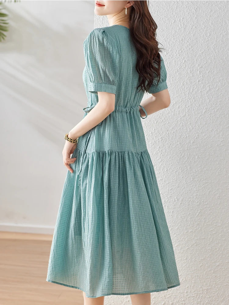 Zonnestraal Lyocell Draw String Tiered Midi Jurk