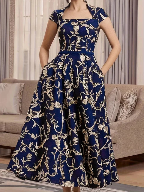 Strahlende Eleganz Vintage Blumen Damenkleid