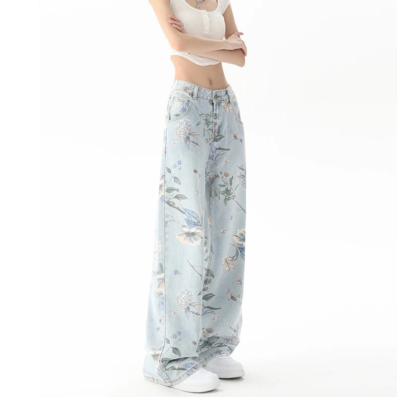 Jeans vintage con stampa floreale RetroChic