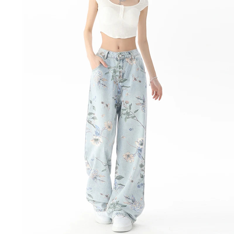 Jeans vintage con stampa floreale RetroChic