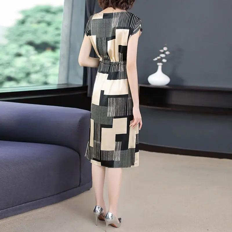Aurora Vintage Geometrische Zomerjurk Met V-Hals
