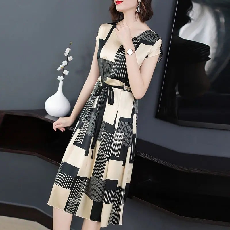Aurora Vintage Geometric Summer Dress With V-Neck