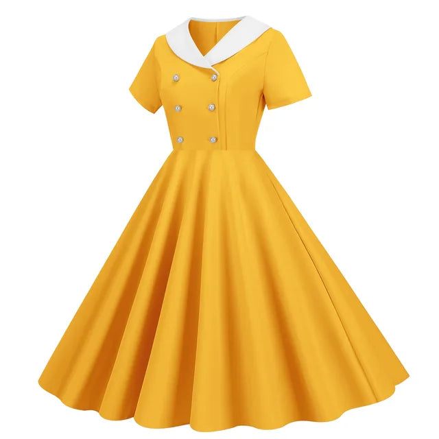 Ragazza dei fiori Estate Vintage Bottoni Grande Svasatura Abito a V