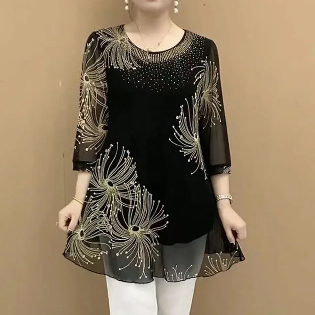 Vintage Mesh Spliced Blouse for Women