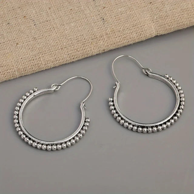 Handmade Vintage Tribal Silver Hoop Earrings
