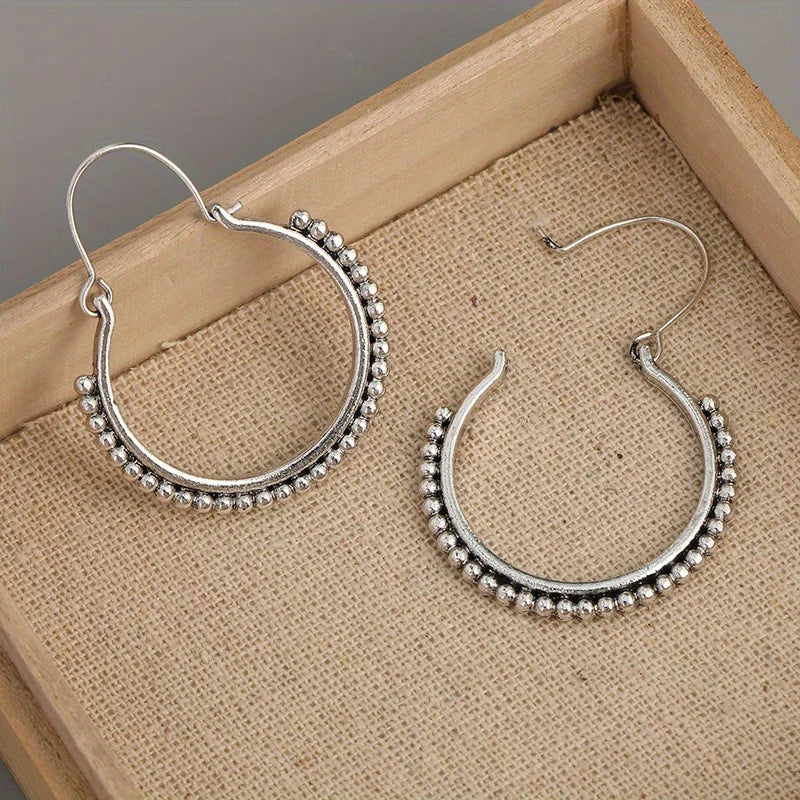 Handmade Vintage Tribal Silver Hoop Earrings