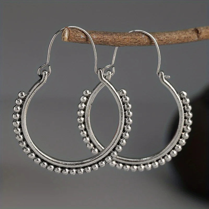 Handmade Vintage Tribal Silver Hoop Earrings