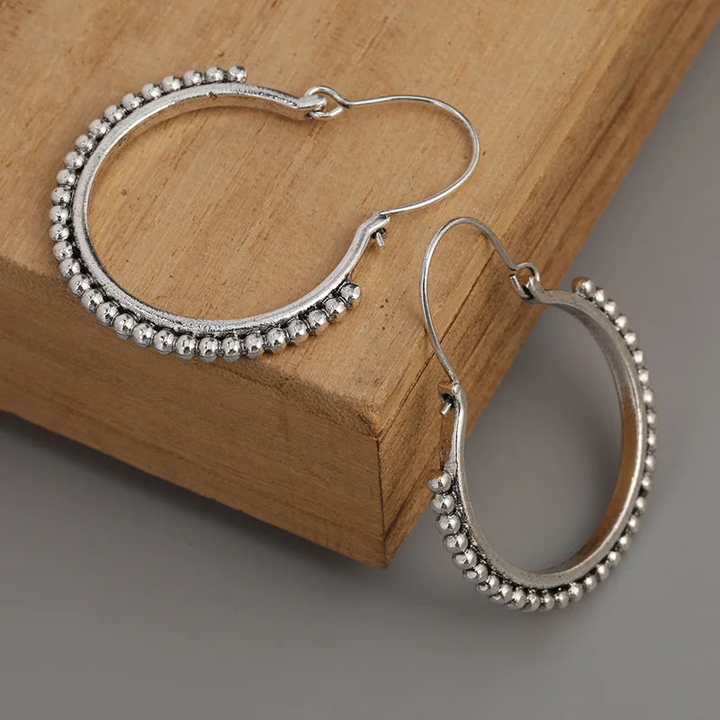 Handmade Vintage Tribal Silver Hoop Earrings