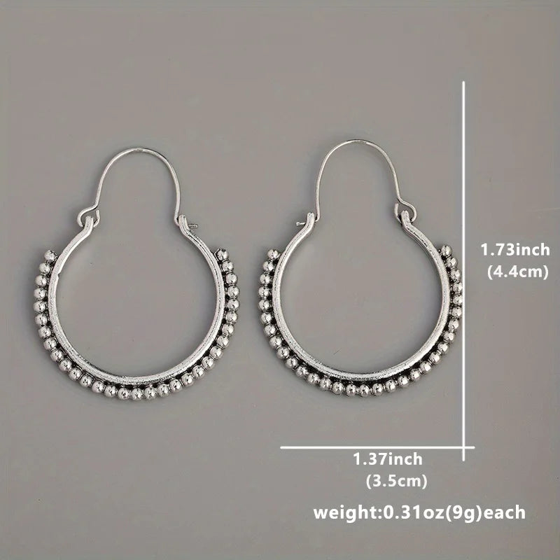Handmade Vintage Tribal Silver Hoop Earrings