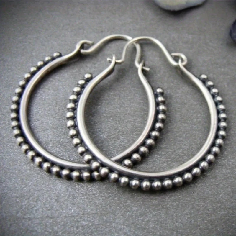 Handmade Vintage Tribal Silver Hoop Earrings