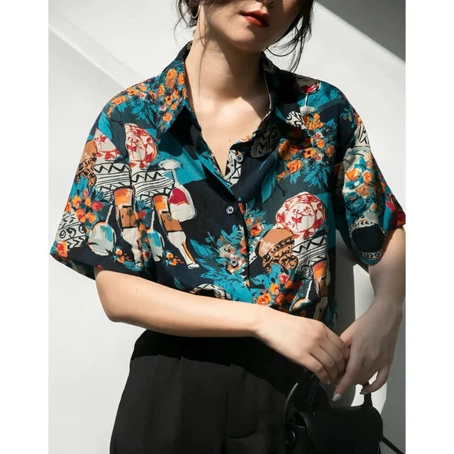 Vintage Blumenmuster Chiffon Bluse