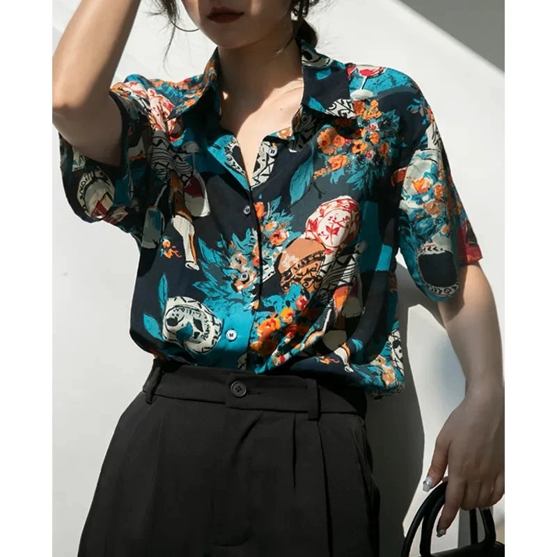 Vintage Floral Print Chiffon Blouse