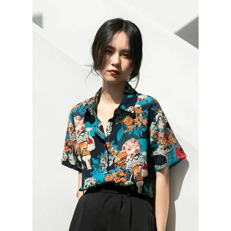 Vintage Floral Print Chiffon Blouse