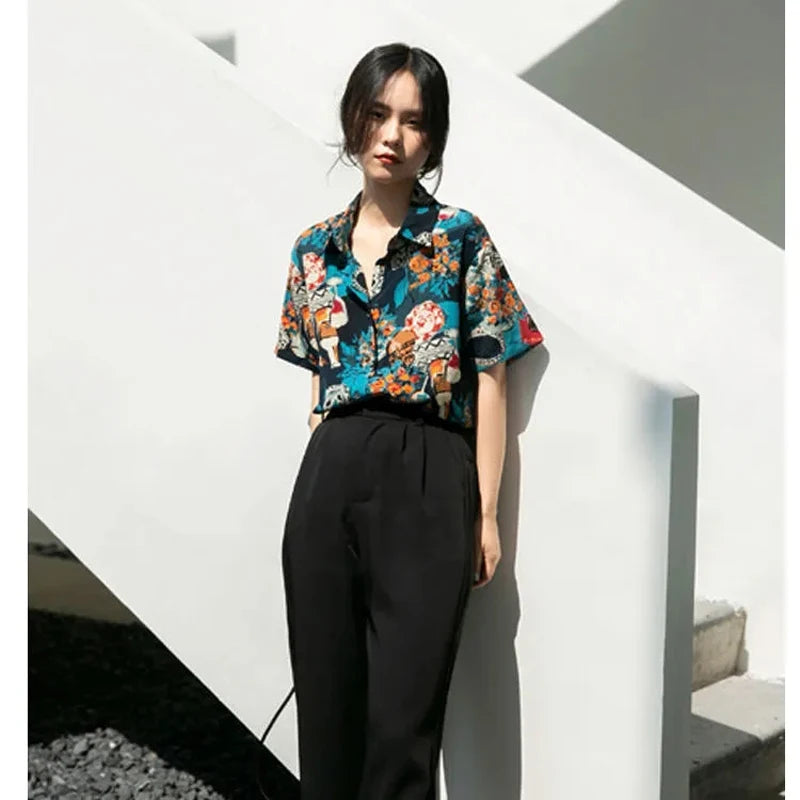Vintage Floral Print Chiffon Blouse