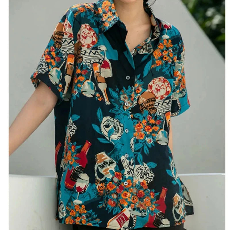 Vintage Floral Print Chiffon Blouse