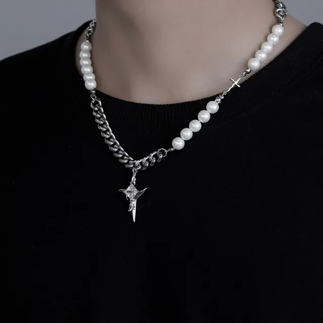 StellaNova Schwarzer Stern Anhänger Choker Halskette für Männer Frauen