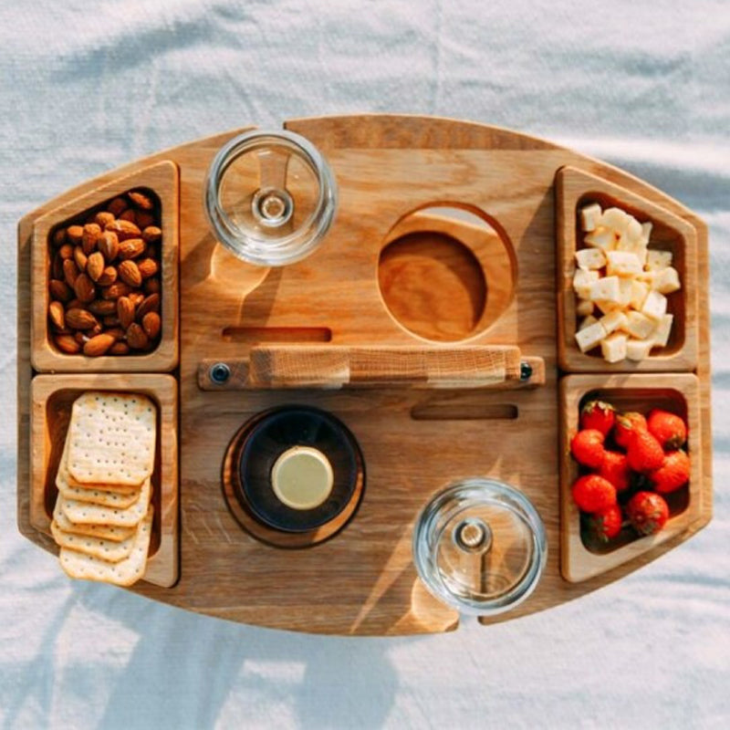 Tavolo Pieghevole per Picnic all'Aperto con Scomparti per Snack