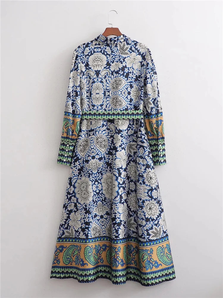Vestito lungo stampato blu di Yunify