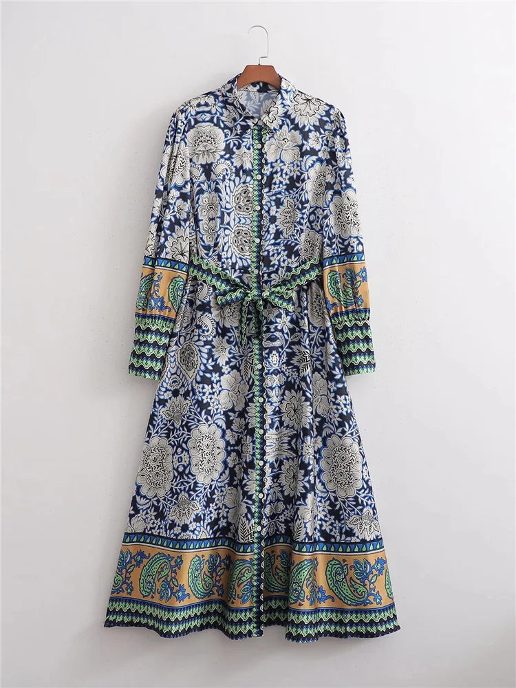 Vestito lungo stampato blu di Yunify