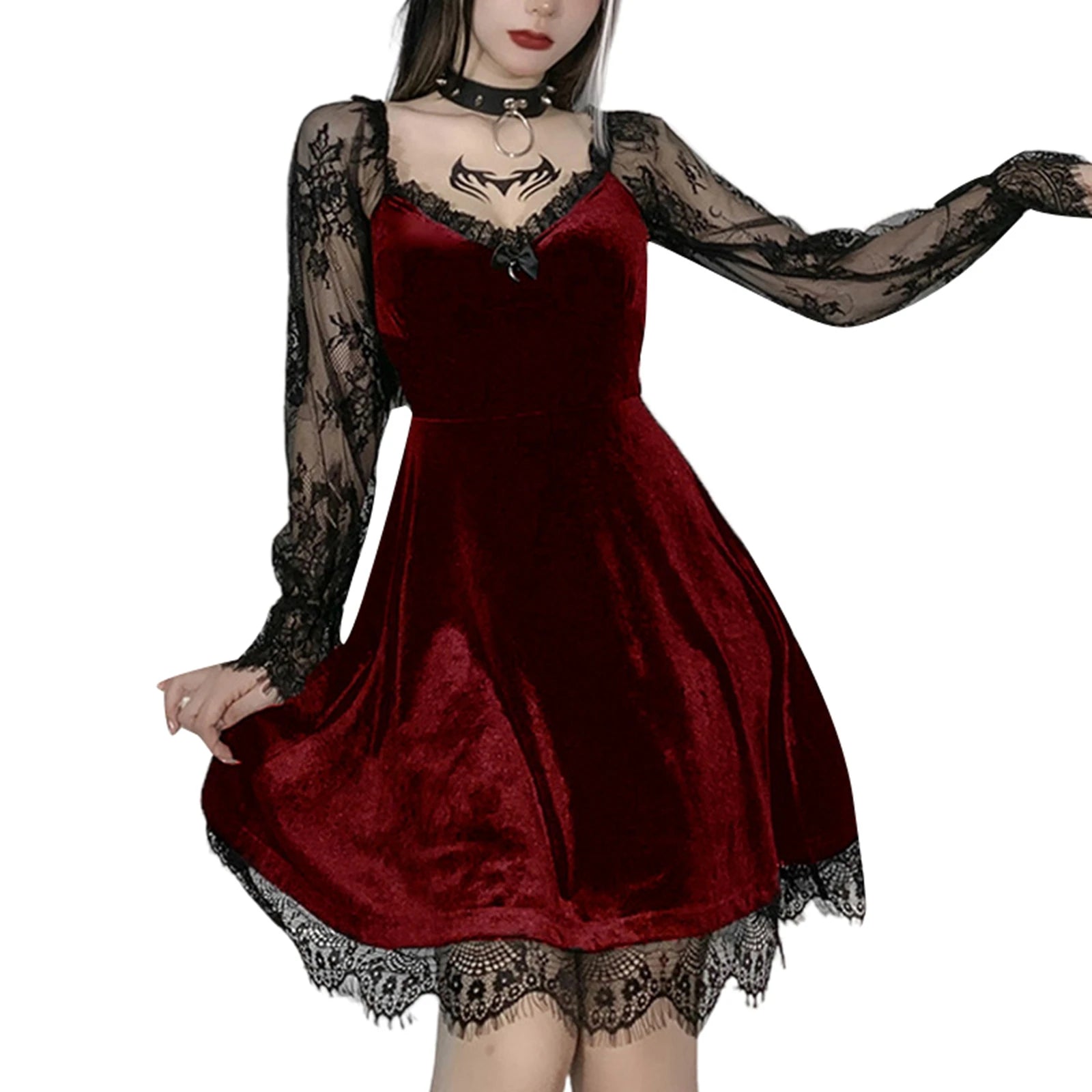 Stilvolles Kleid mit V-Ausschnitt und Glockenärmeln