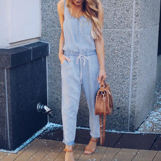 Daisy Denim Jumpsuit mit Träger-Knopf-Overall