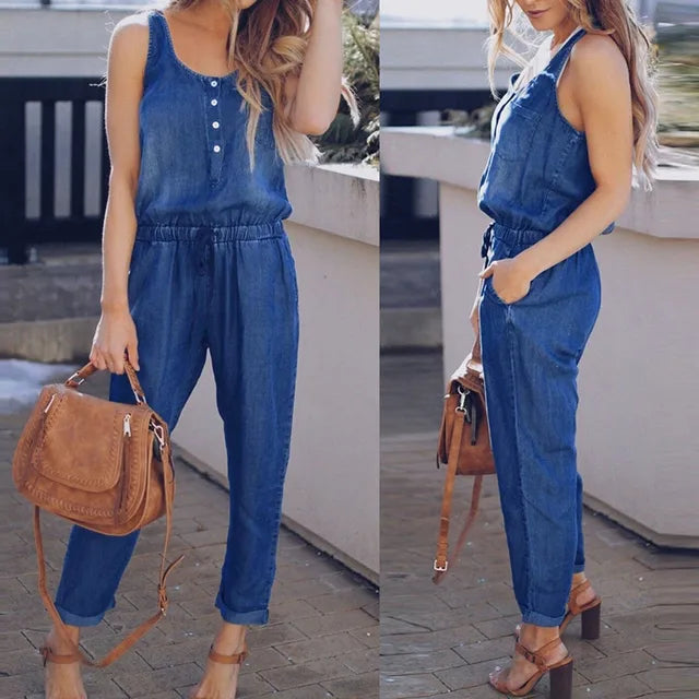 Daisy Denim Jumpsuit mit Träger-Knopf-Overall