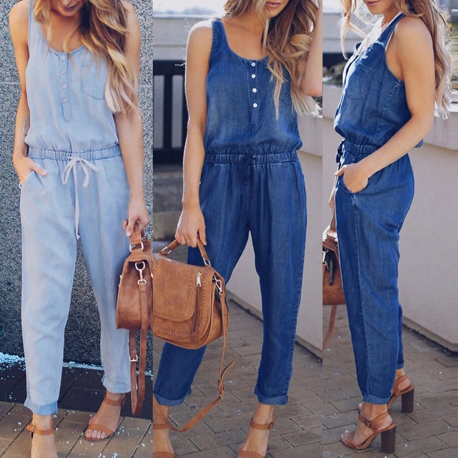 Daisy Denim Jumpsuit with Strappy Button Rompers