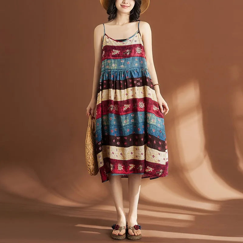 Zonnewende Vintage Print Zomerjurk