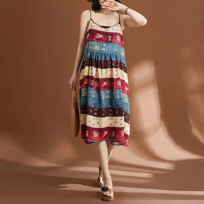 Zonnewende Vintage Print Zomerjurk