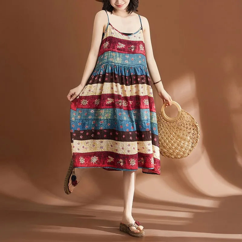 Zonnewende Vintage Print Zomerjurk