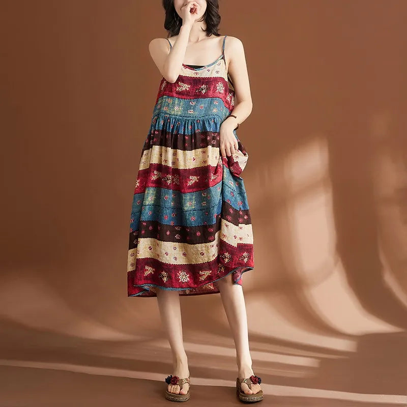 Zonnewende Vintage Print Zomerjurk